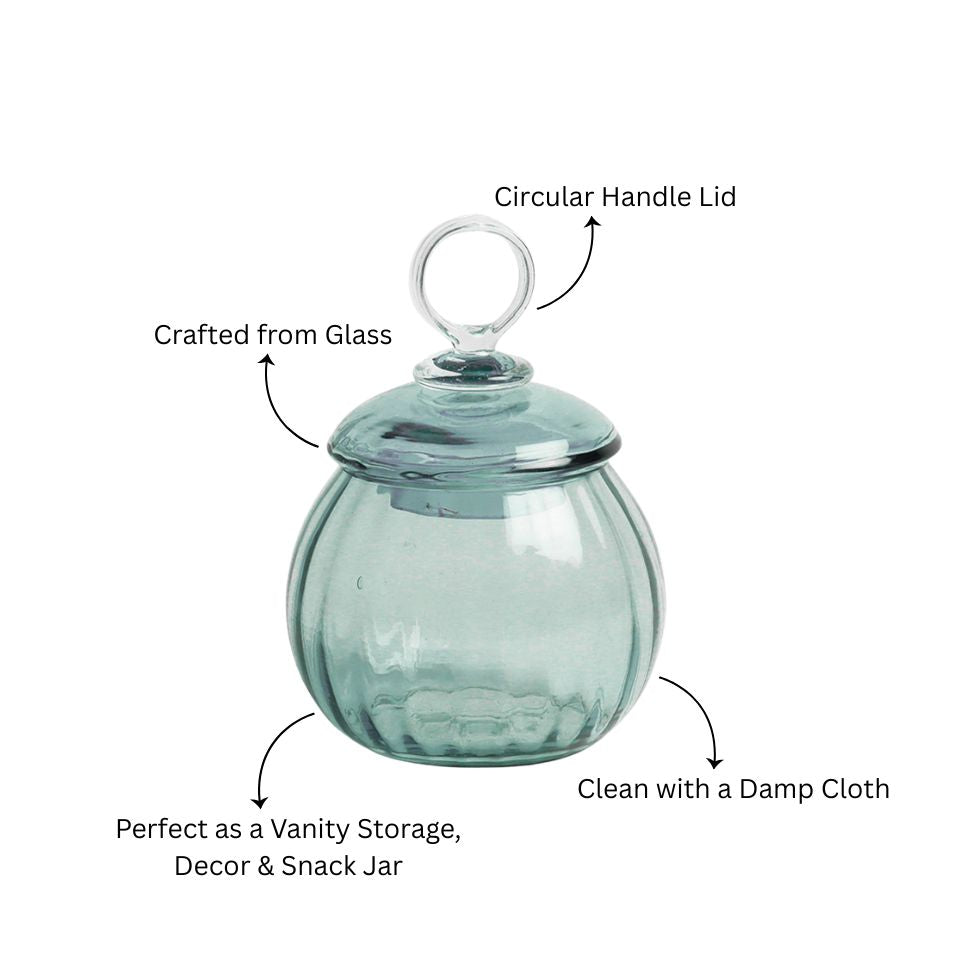 Auro Fluted Round Storage Jar Small - Aqua