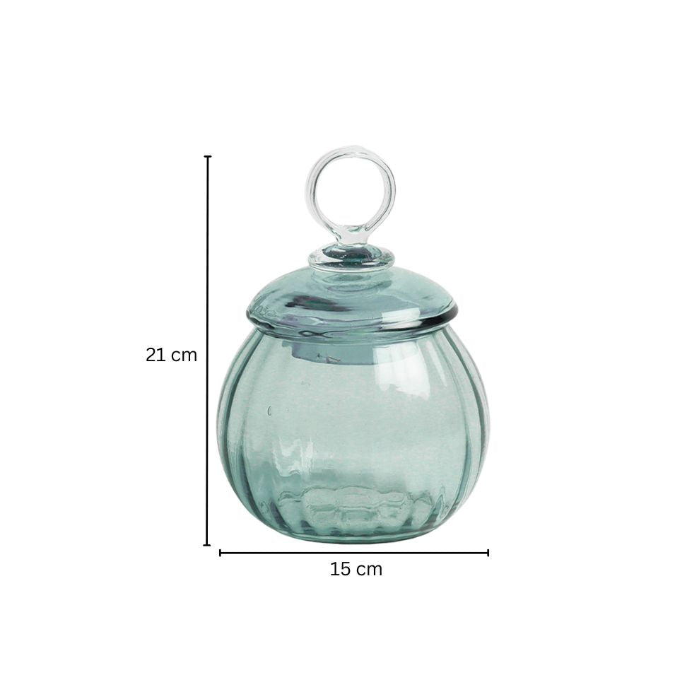 Auro Fluted Round Storage Jar Medium - Aqua