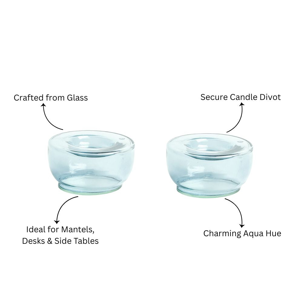 Ella Round Tealight Holders, Set of 2 - Aqua
