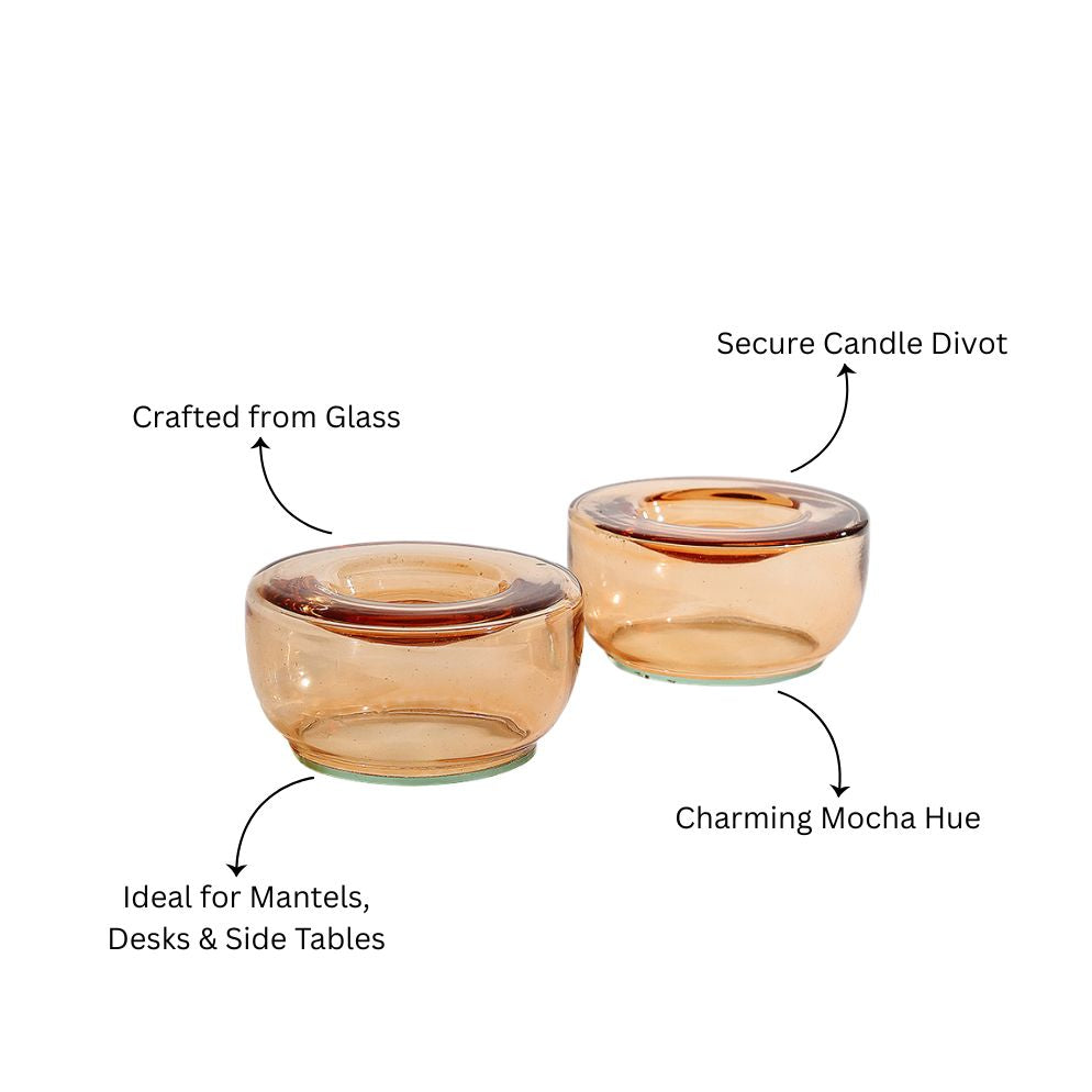 Ella Round Tealight Holders, Set of 2 - Mocha