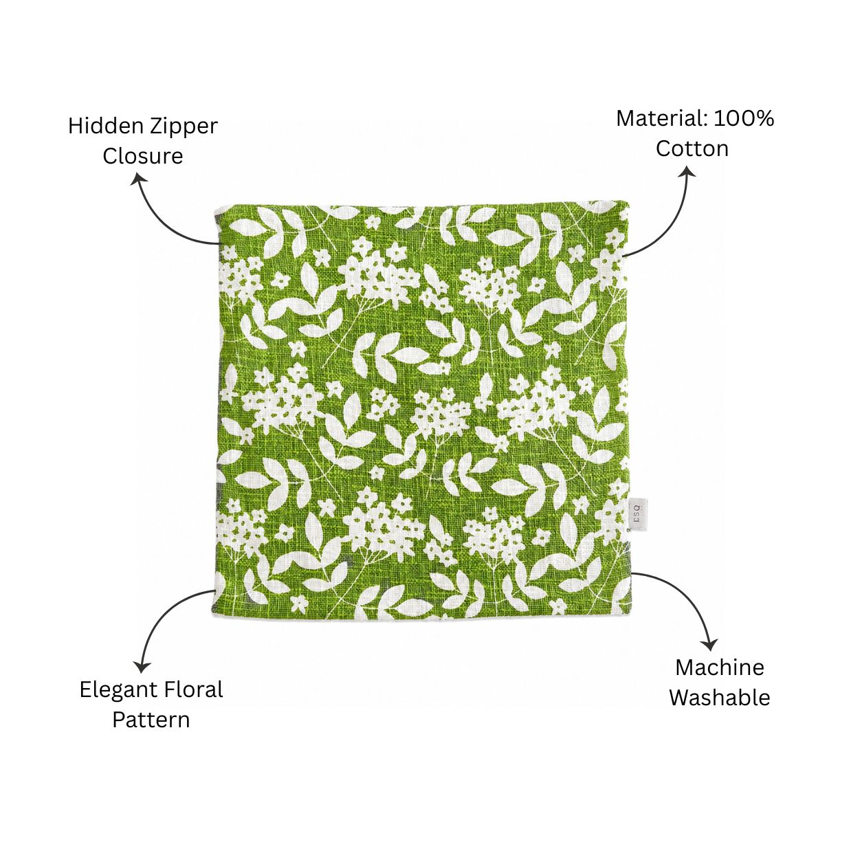 Magnolia Printed Cotton Cushion Cover 45x45cm - Green White