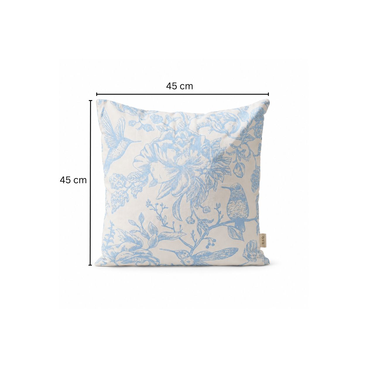 Peony Printed Cotton Cushion Cover 45x45cm - Blue White