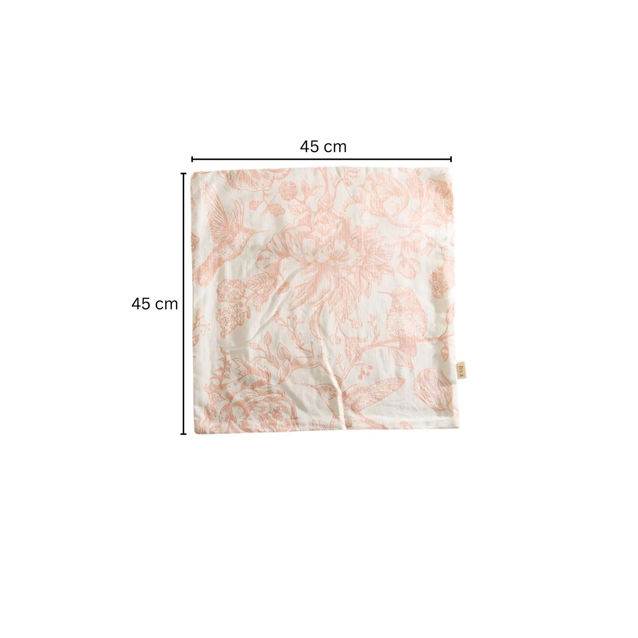 Peony Printed Cotton Cushion Cover 45x45cm - Peach White