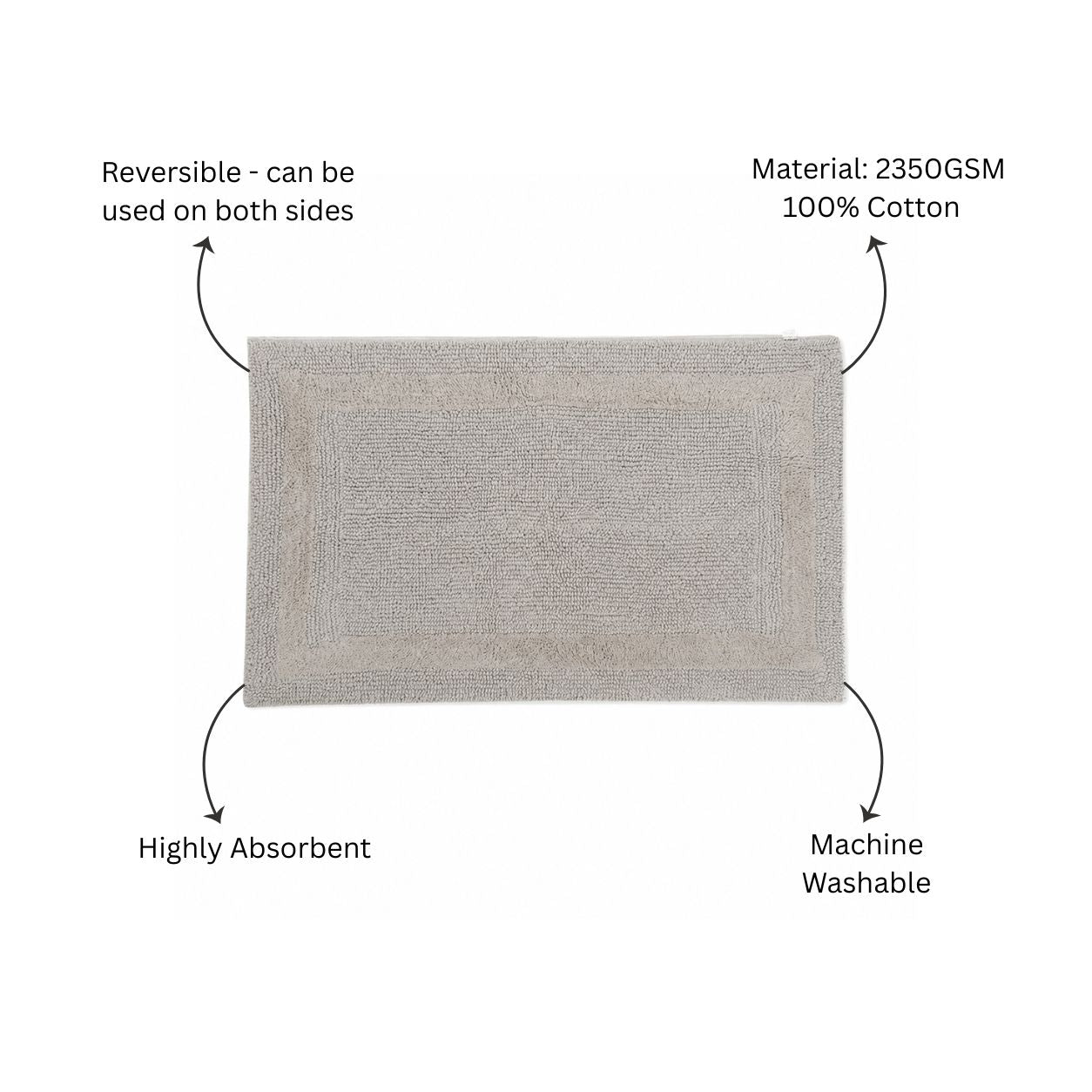 Noa Reversible Tufted Bathmat - Light Grey