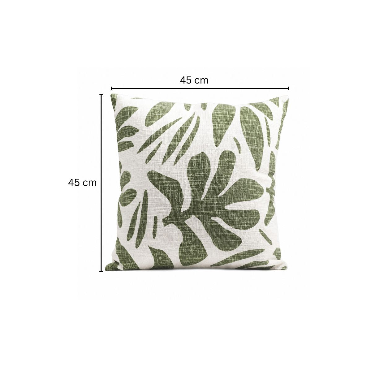 Tropical Printed Cotton Cushion Cover 45x45cm - Green White