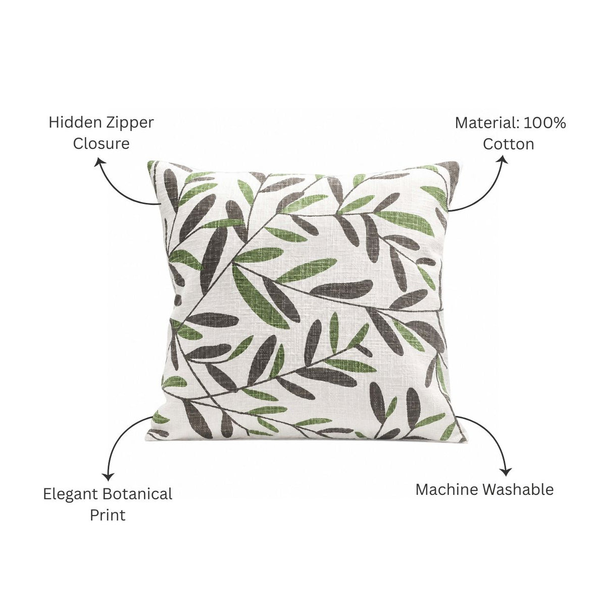 Ivy Printed Cotton Cushion Cover 45x45cm - Green White