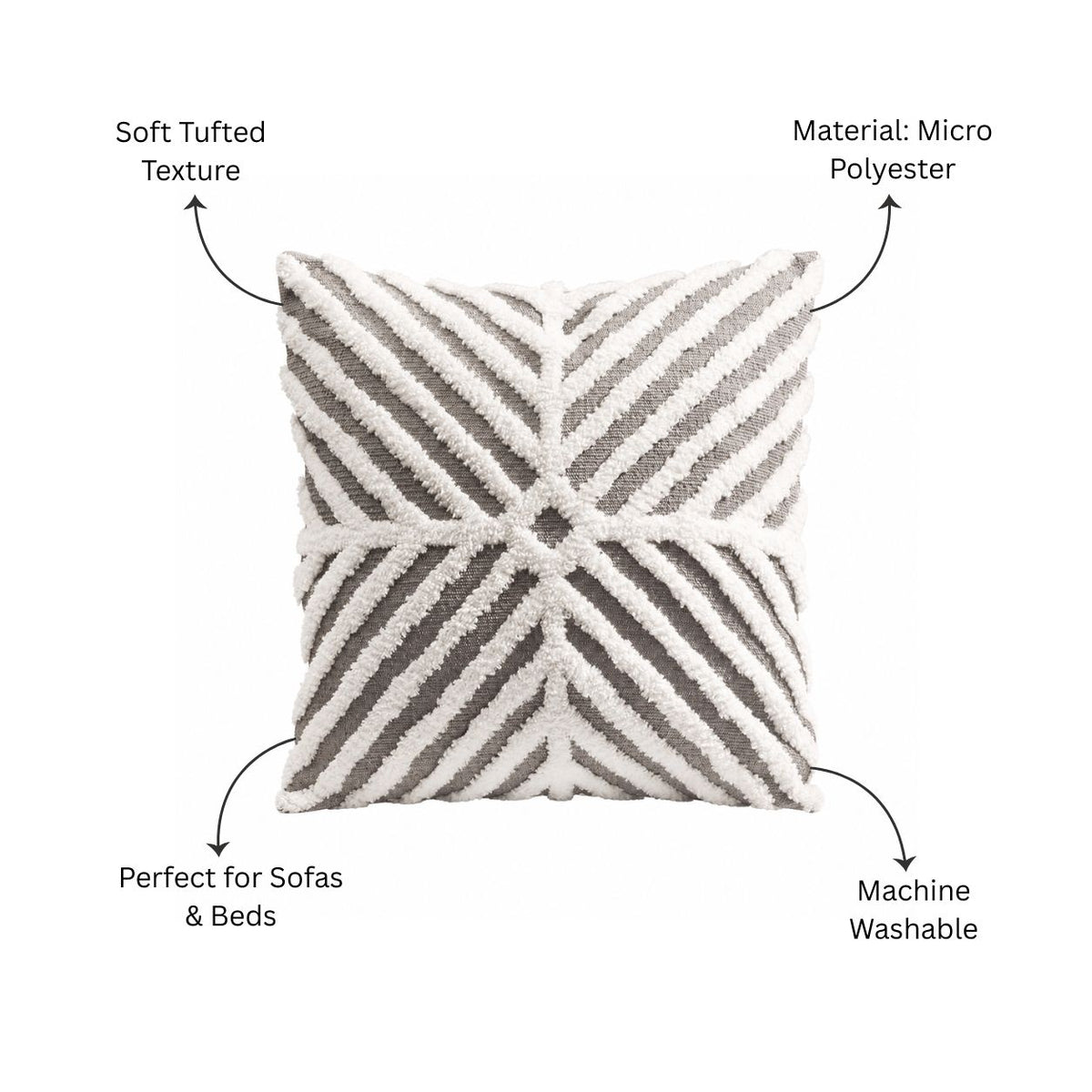 Lattice Tufted Knitted Cushion Cover 45x45cm - Grey White