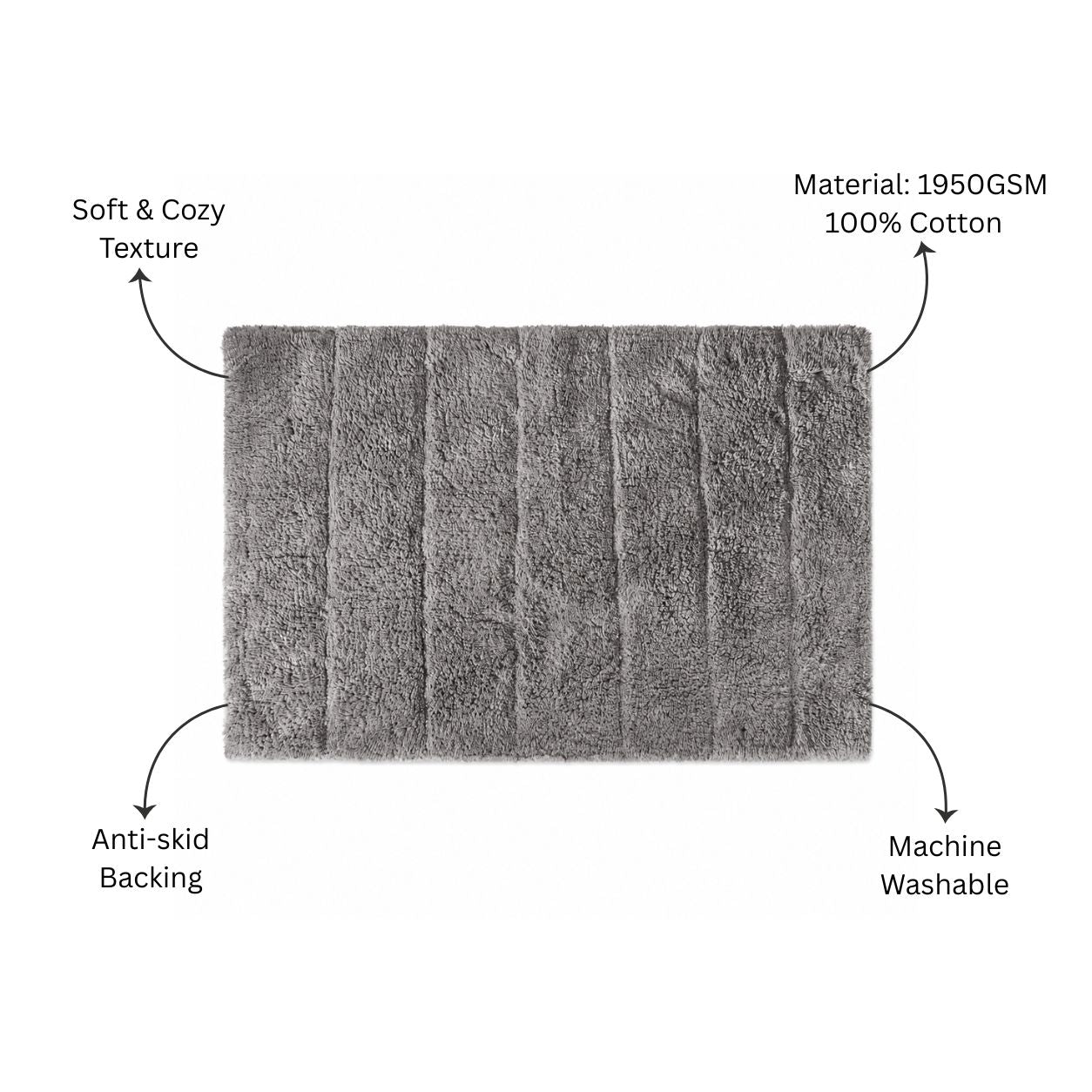 Vena Chalk Striped Tufted Bathmat - Light Grey
