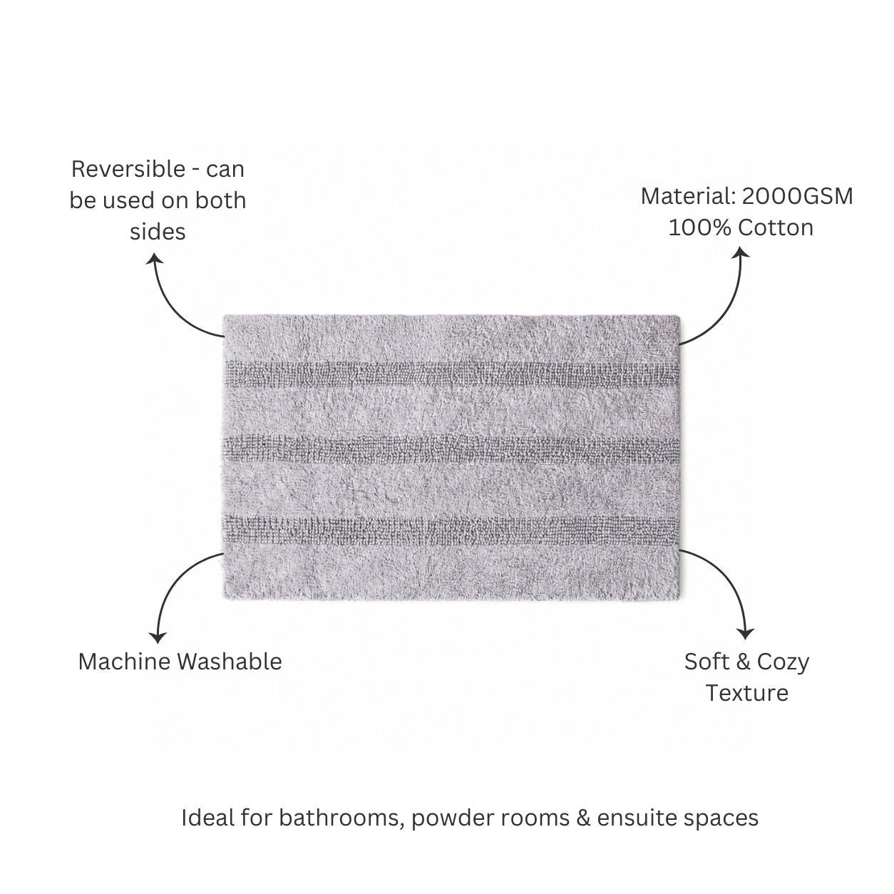 Ansa Striped Reversible Loop-Tufted Bathmat - Light Grey