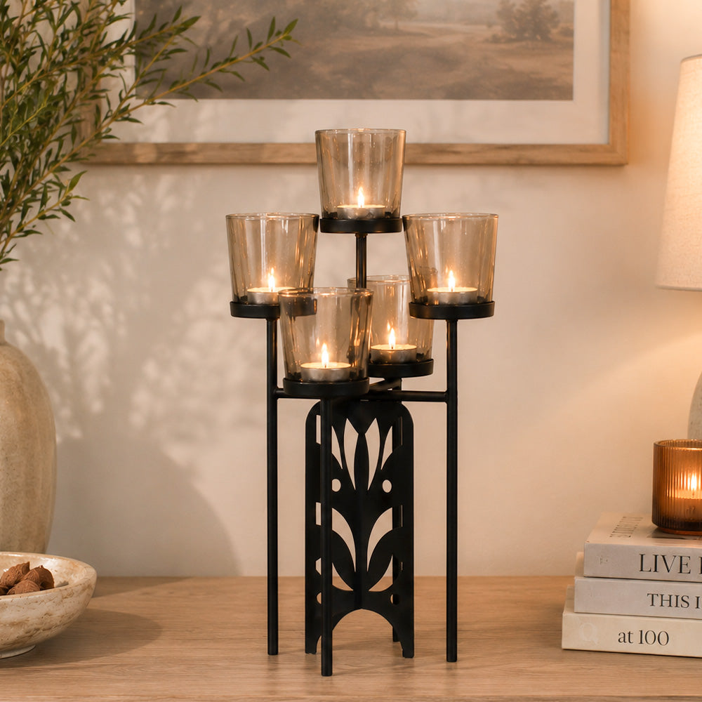 Edan Tiered Tealight Holders with Stand - Black