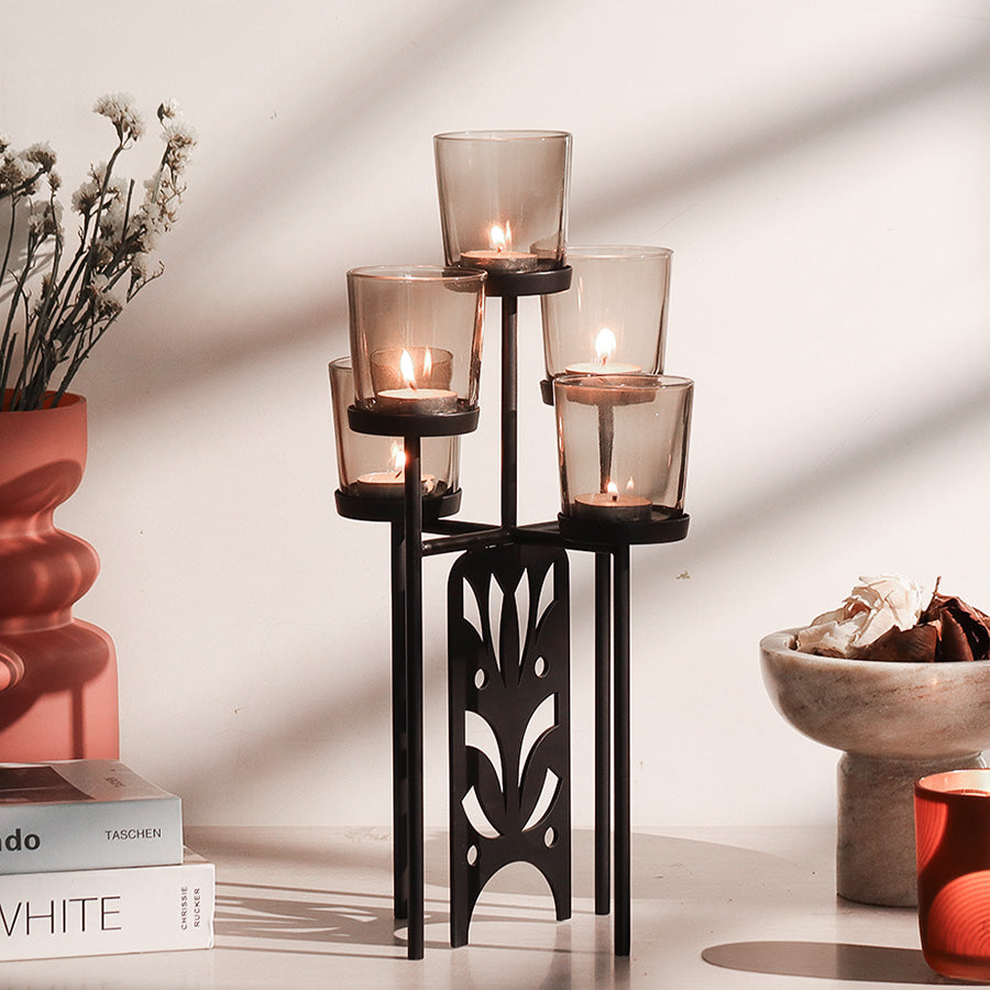Edan Tiered Tealight Holders with Stand - Black