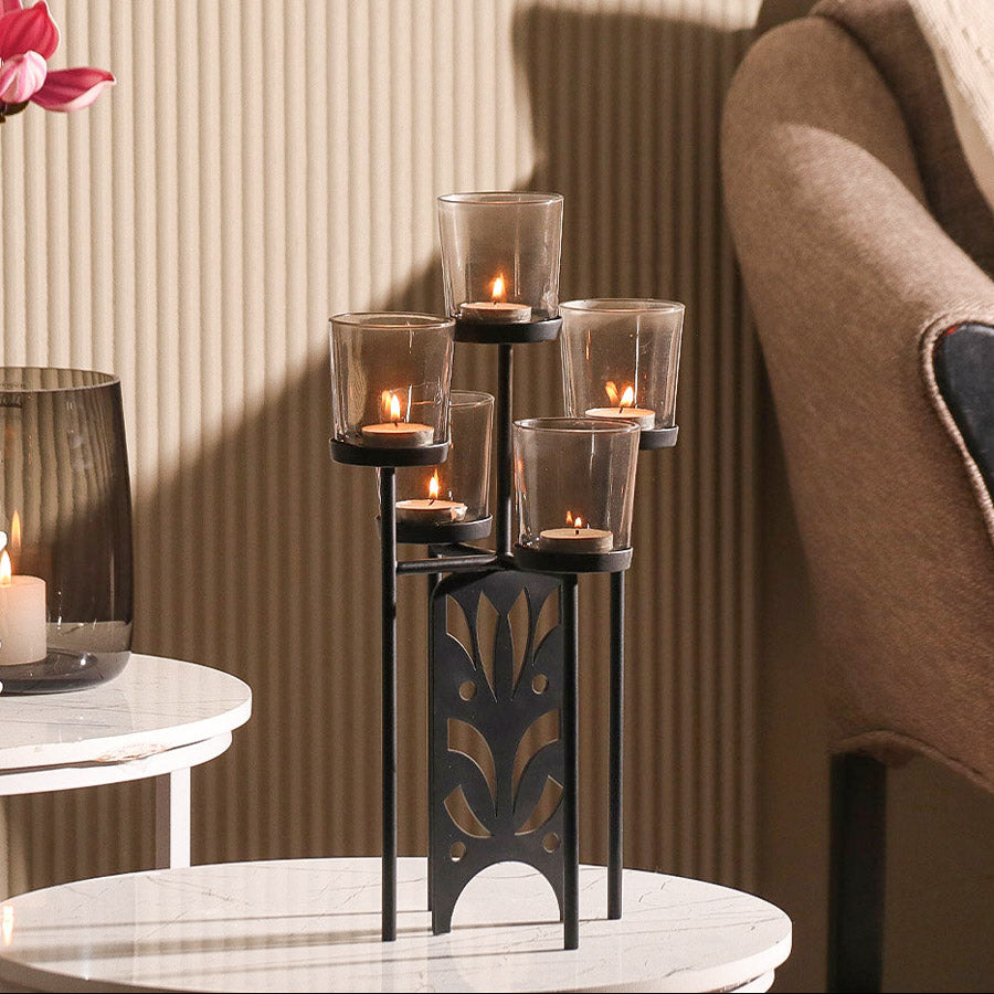Edan Tiered Tealight Holders with Stand - Black