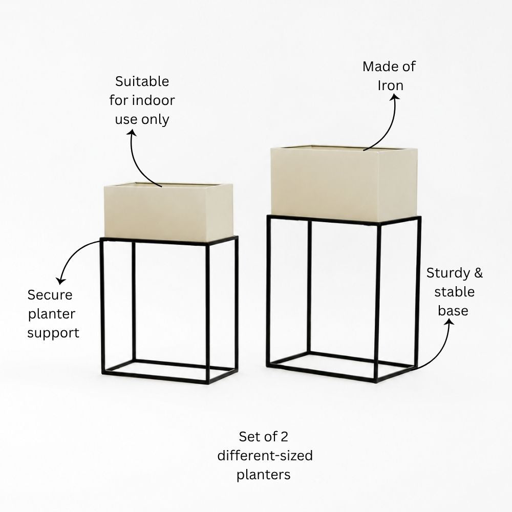 Eden Rectangular Planters with Stands, Set of 2 - Beige Black