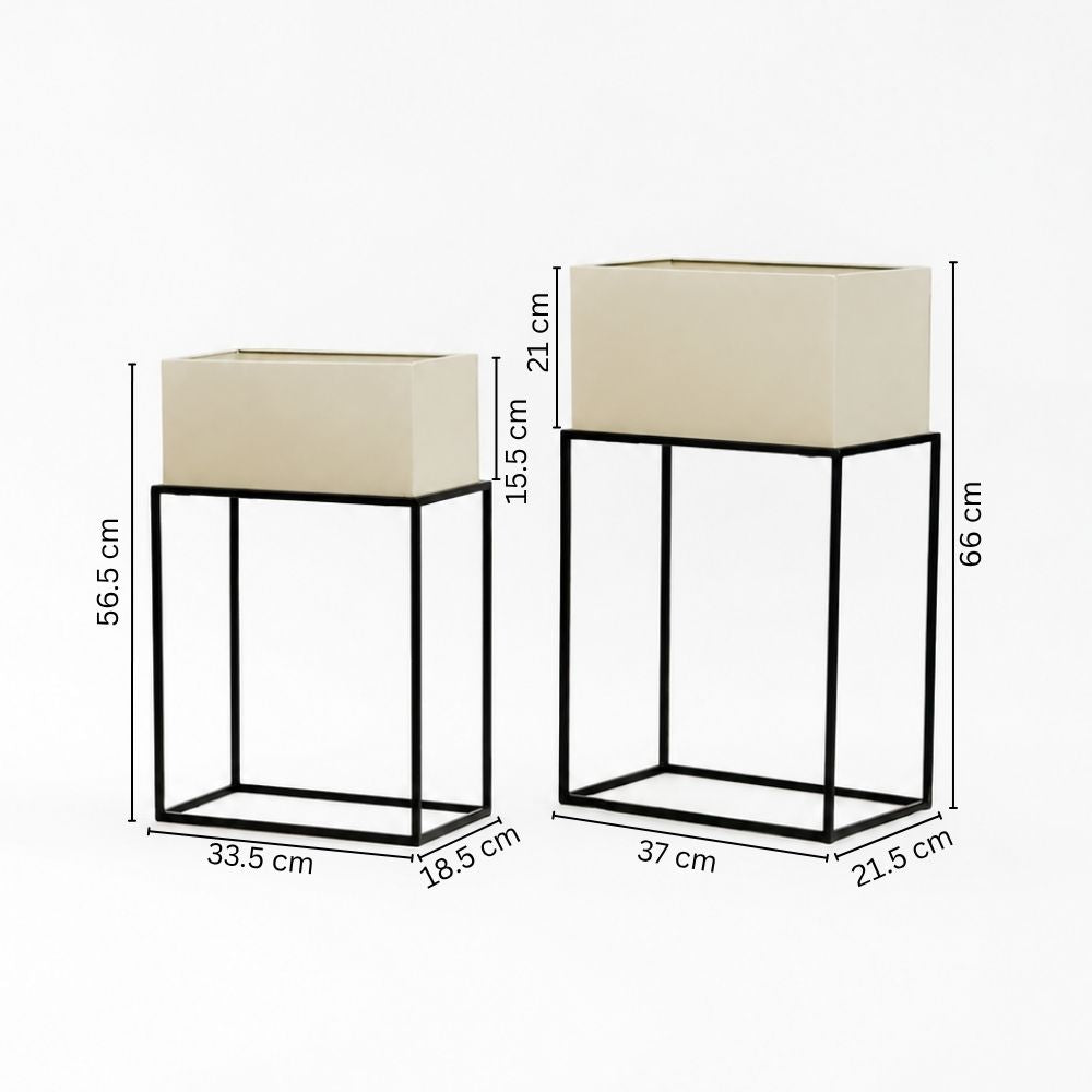 Eden Rectangular Planters with Stands, Set of 2 - Beige Black