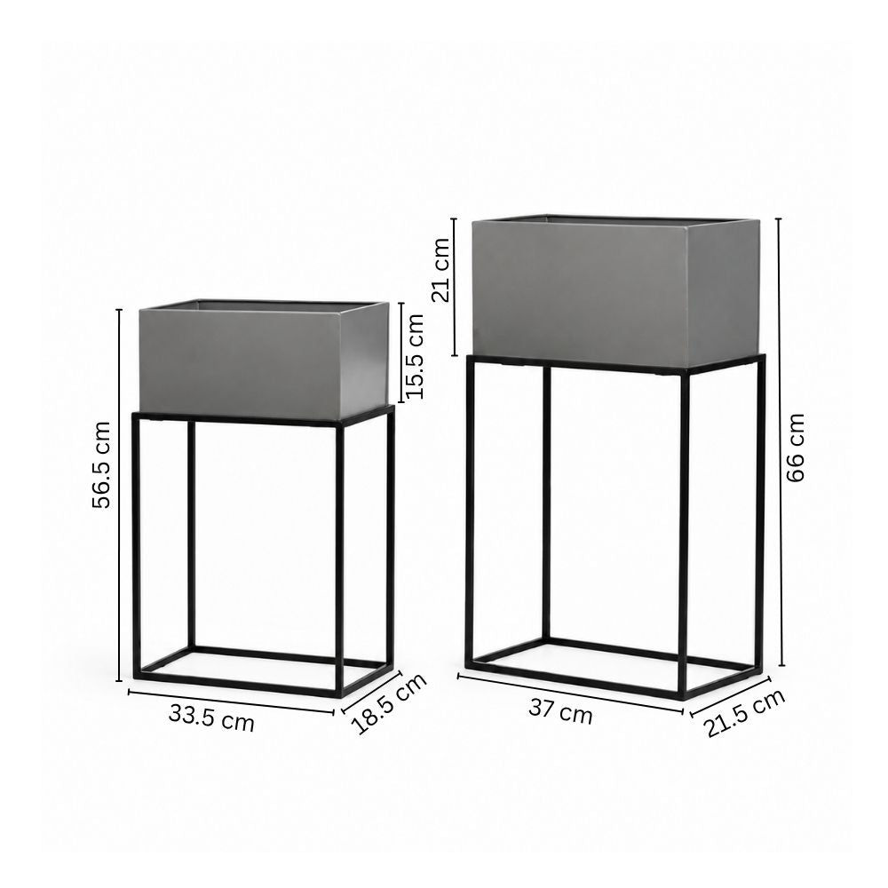 Eden Rectangular Planters with Stands, Set of 2 - Grey Black