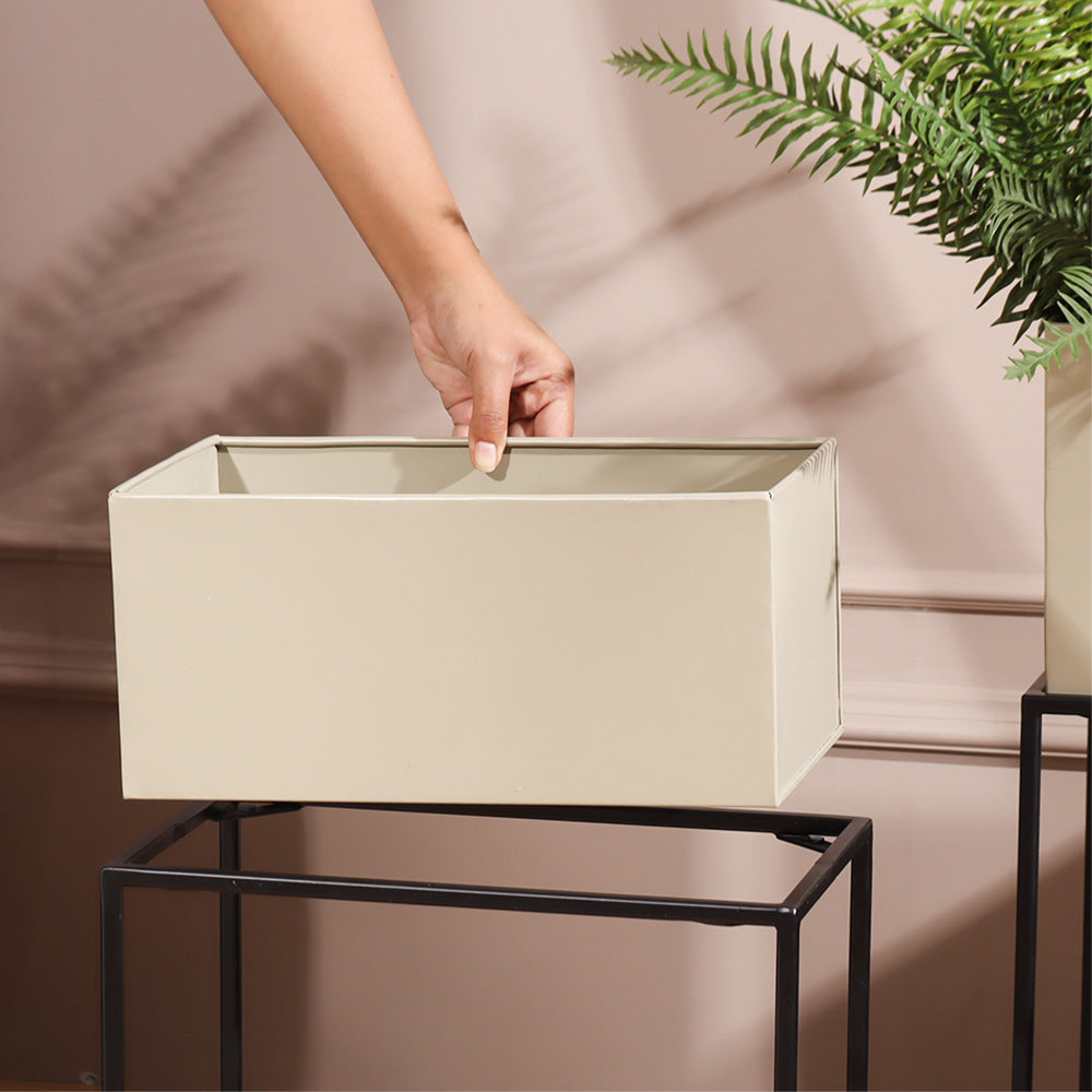 Eden Rectangular Planters with Stands, Set of 2 - Beige Black