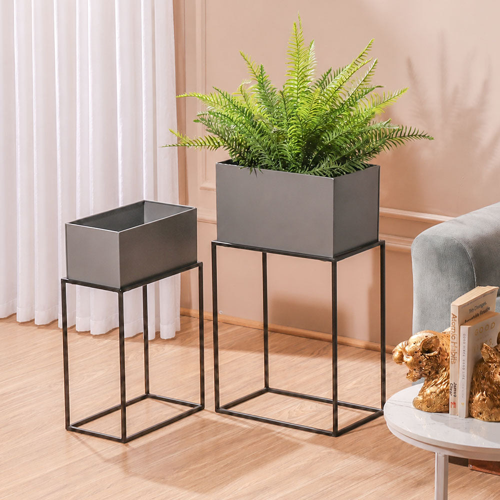 Eden Rectangular Planters with Stands, Set of 2 - Grey Black