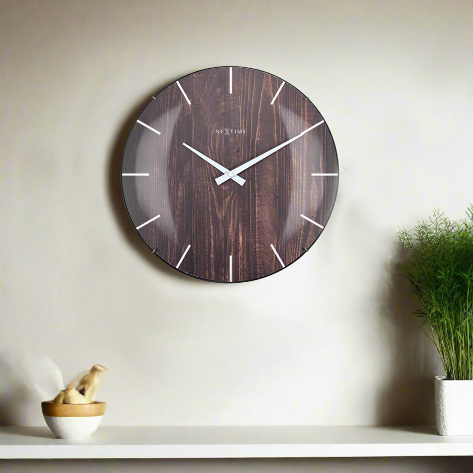 Edge Wood Dome Wall Clock 35cm - Brown