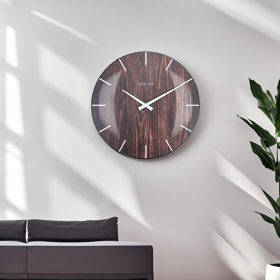 Edge Wood Dome Wall Clock 35cm - Brown