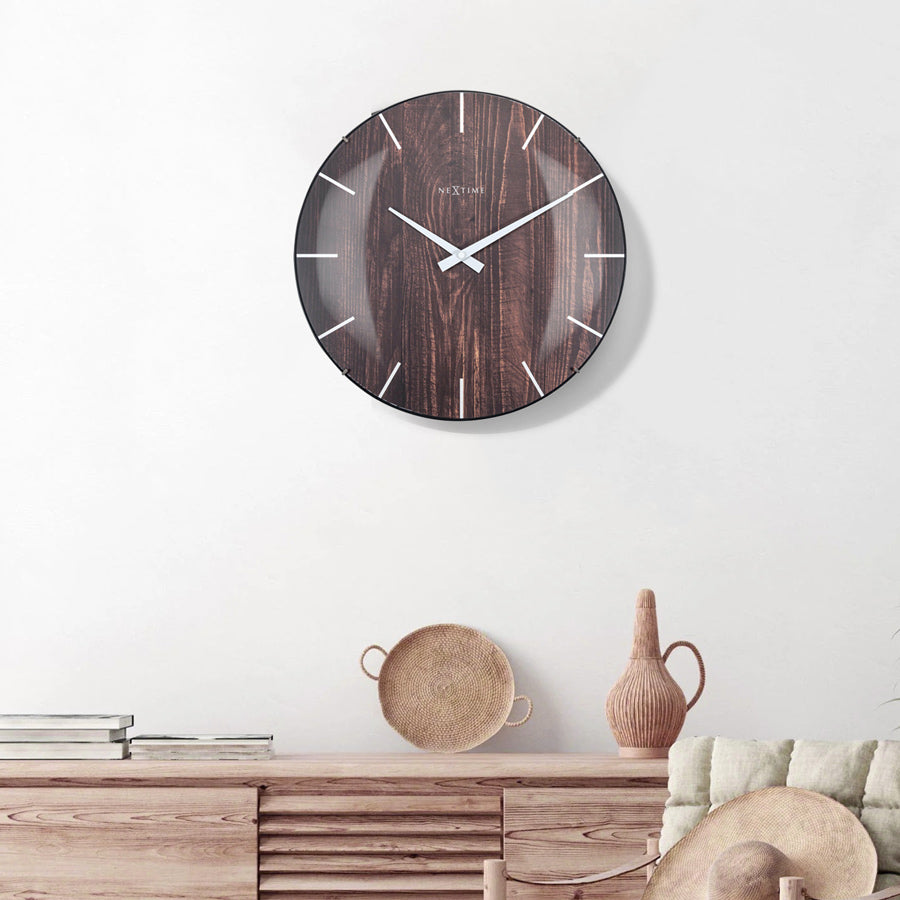 Edge Wood Dome Wall Clock 35cm - Brown