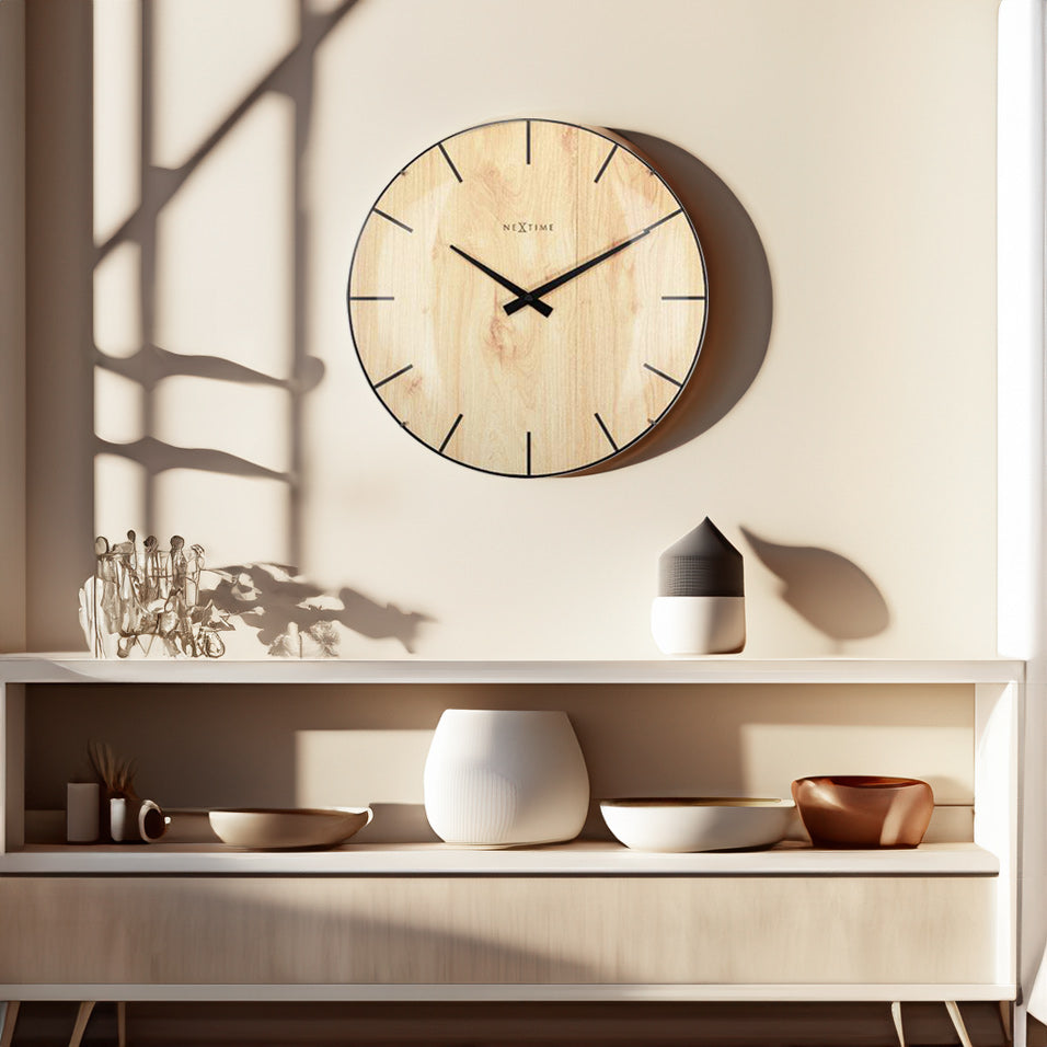 Edge Wood Dome Wall Clock 35cm - Light Brown