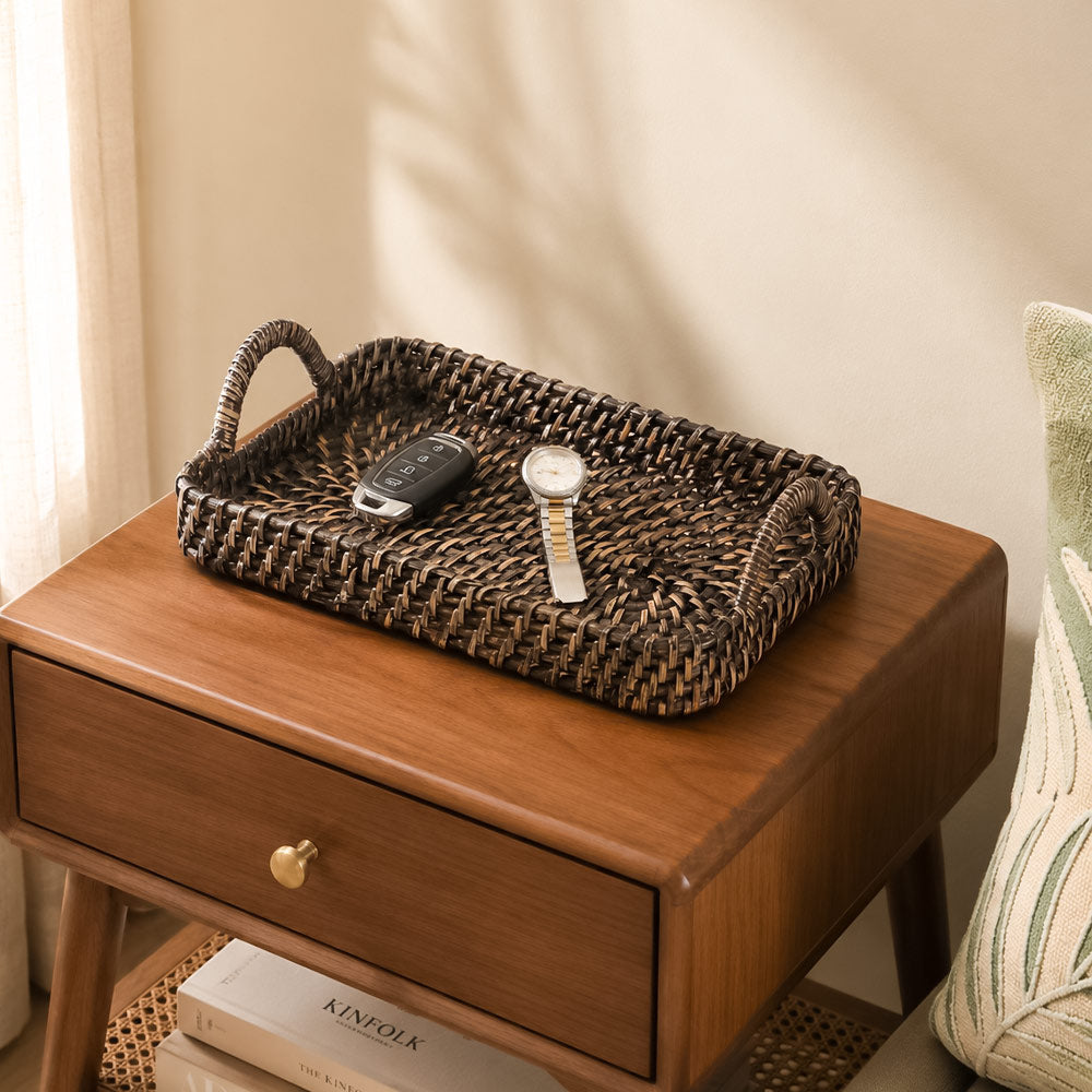 Elara Rattan Rectangular Serving Tray Small - Rustic Black