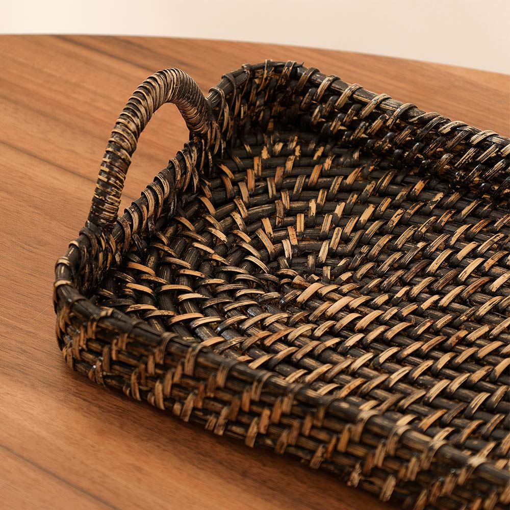 Elara Rattan Rectangular Serving Tray Small - Rustic Black