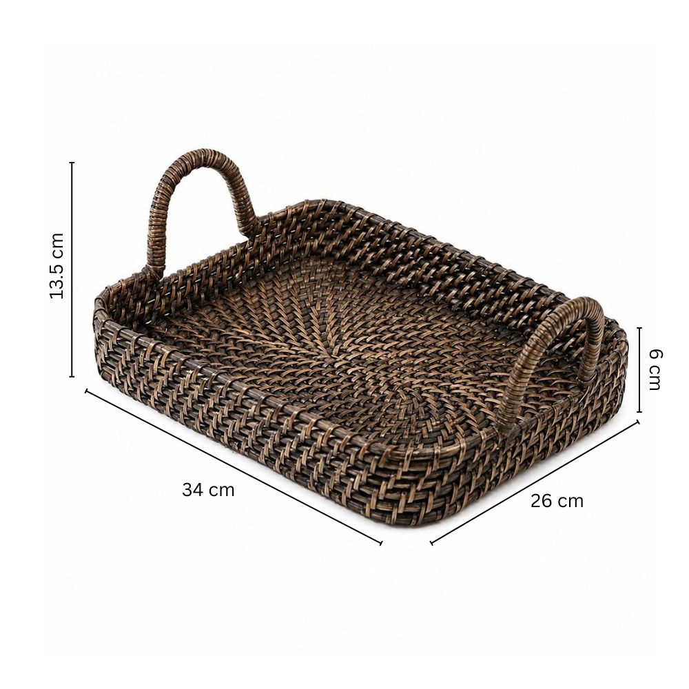 Elara Rattan Rectangular Serving Tray Medium - Rustic Black