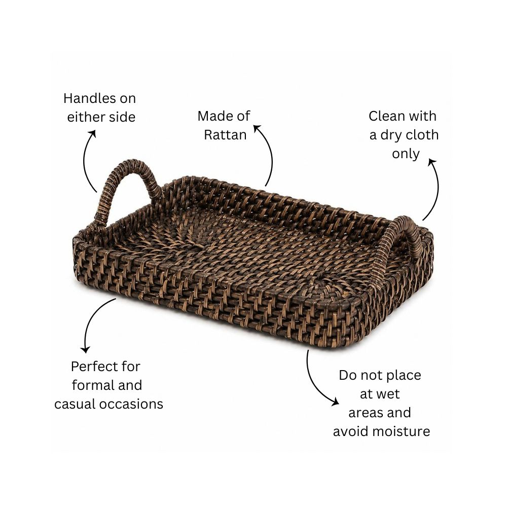 Elara Rattan Rectangular Serving Tray Small - Rustic Black