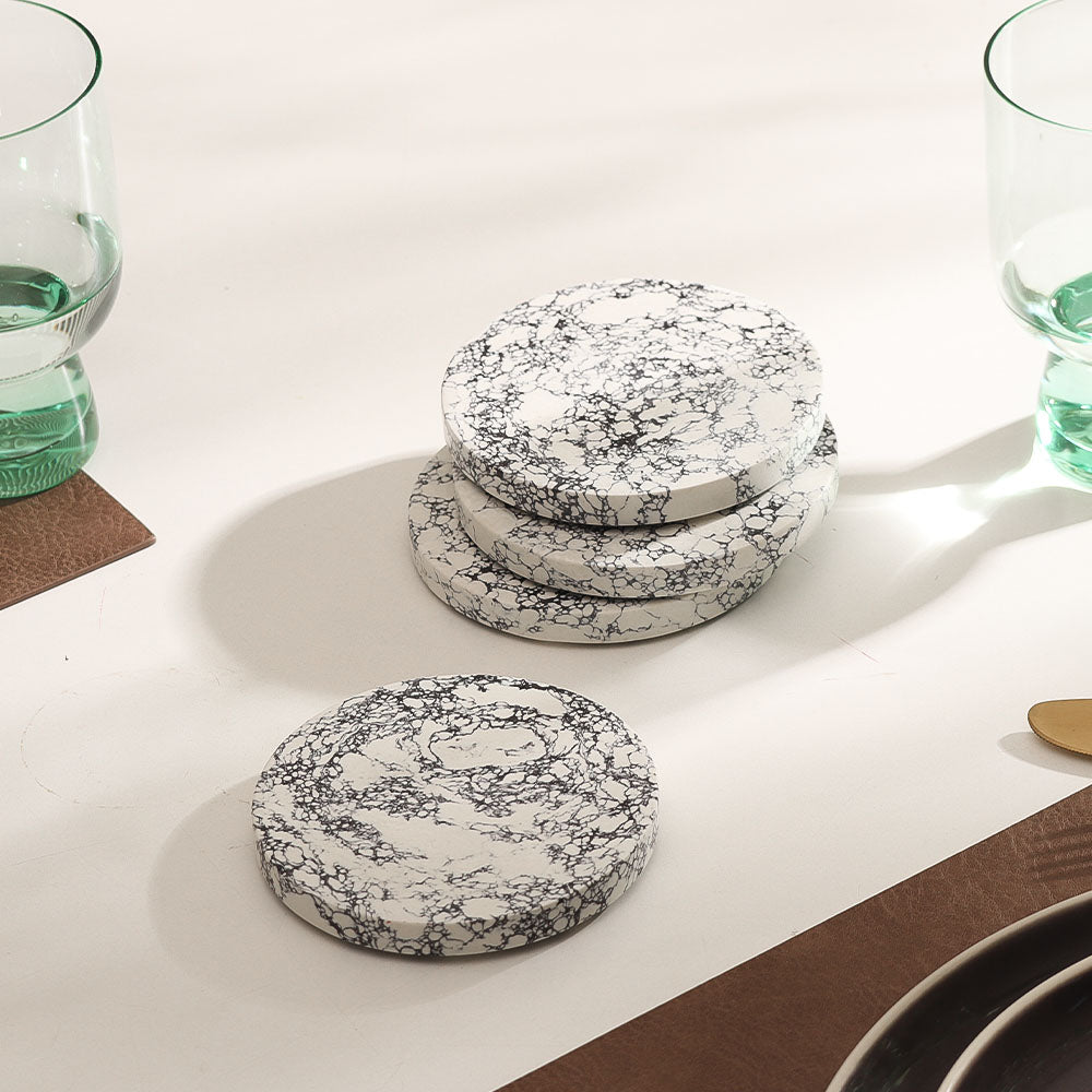 Elena Marble Coasters, Set of 4 - Monochrome