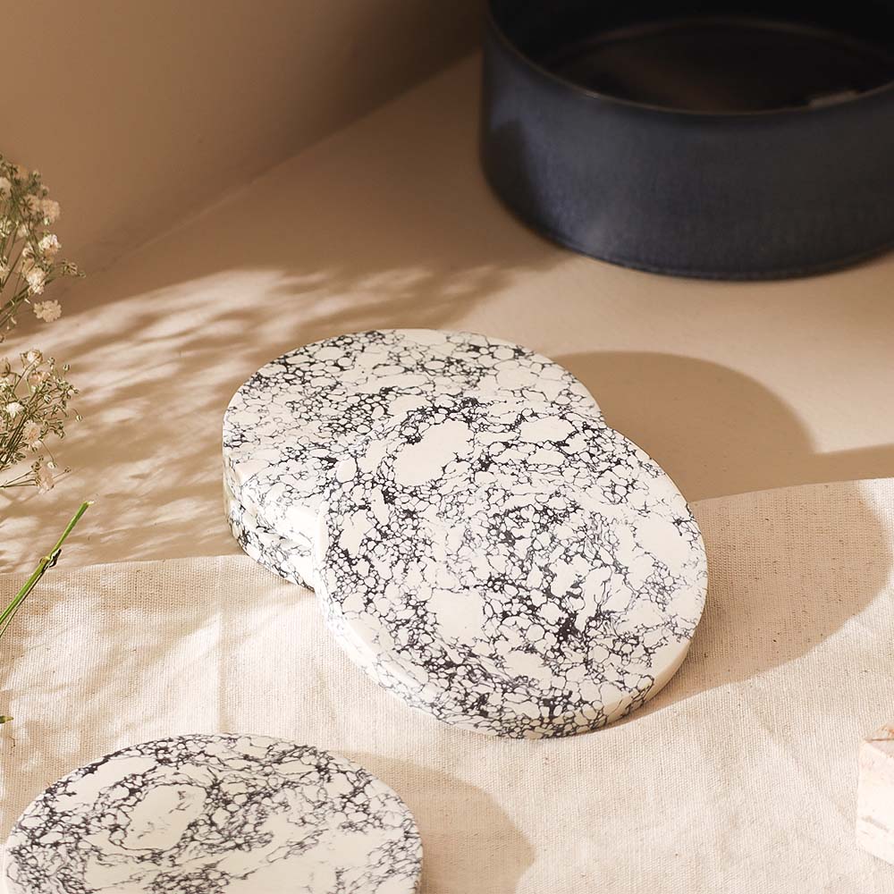 Elena Marble Coasters, Set of 4 - Monochrome