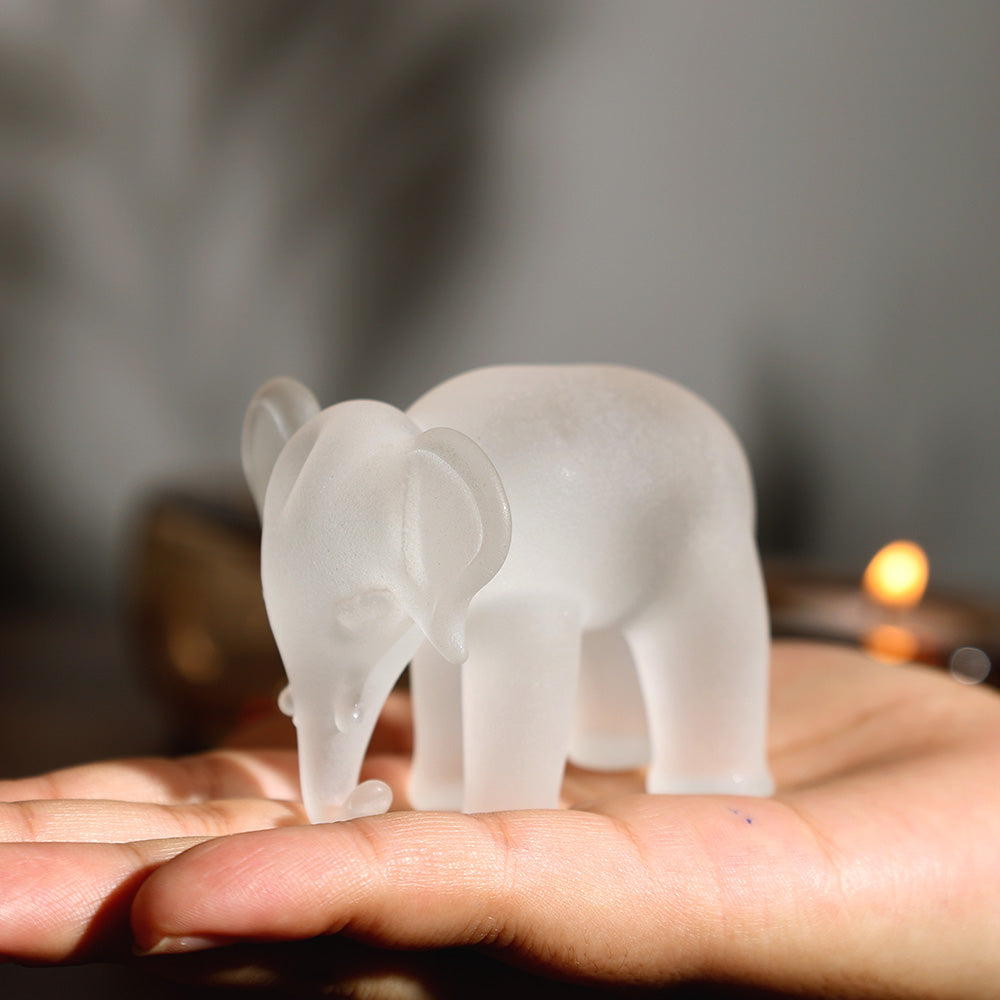 Elephant Mini Glass Sculpture - White Frost