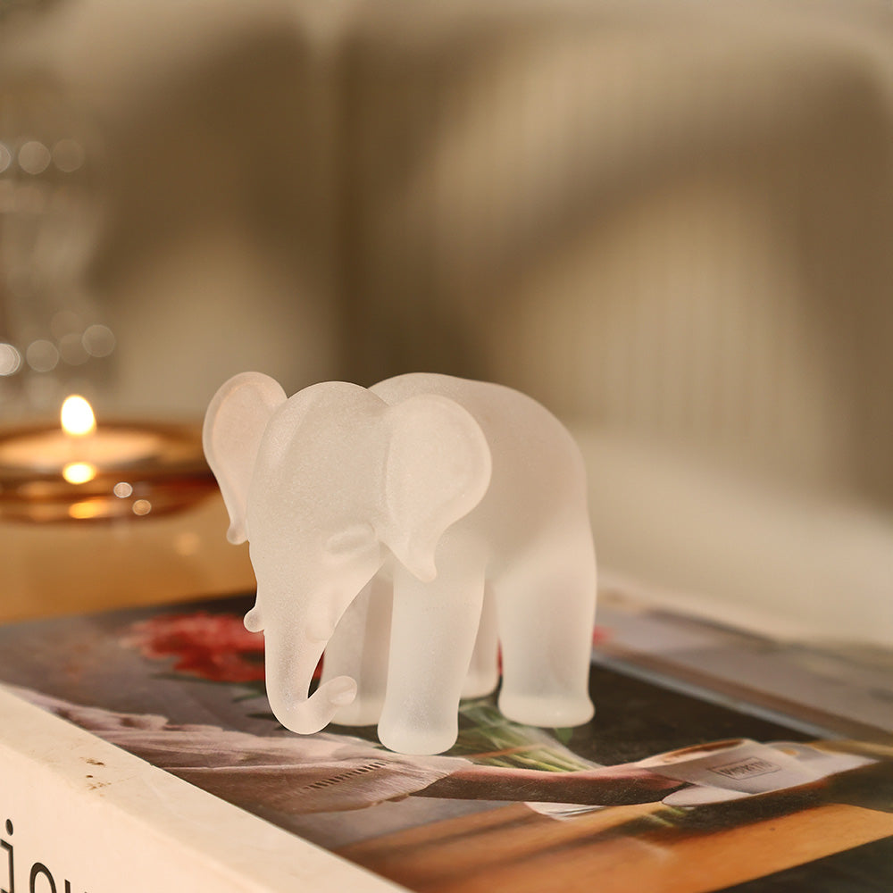 Elephant Mini Glass Sculpture - White Frost