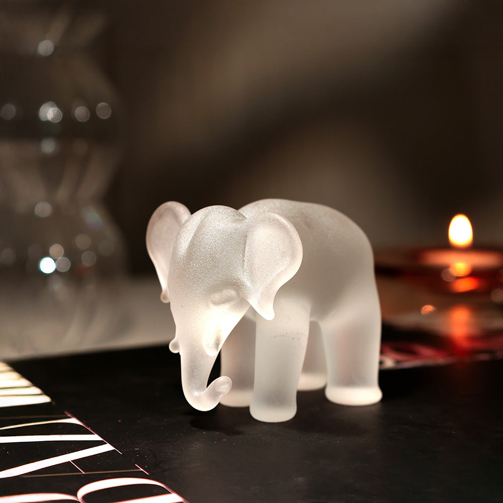 Elephant Mini Glass Sculpture - White Frost