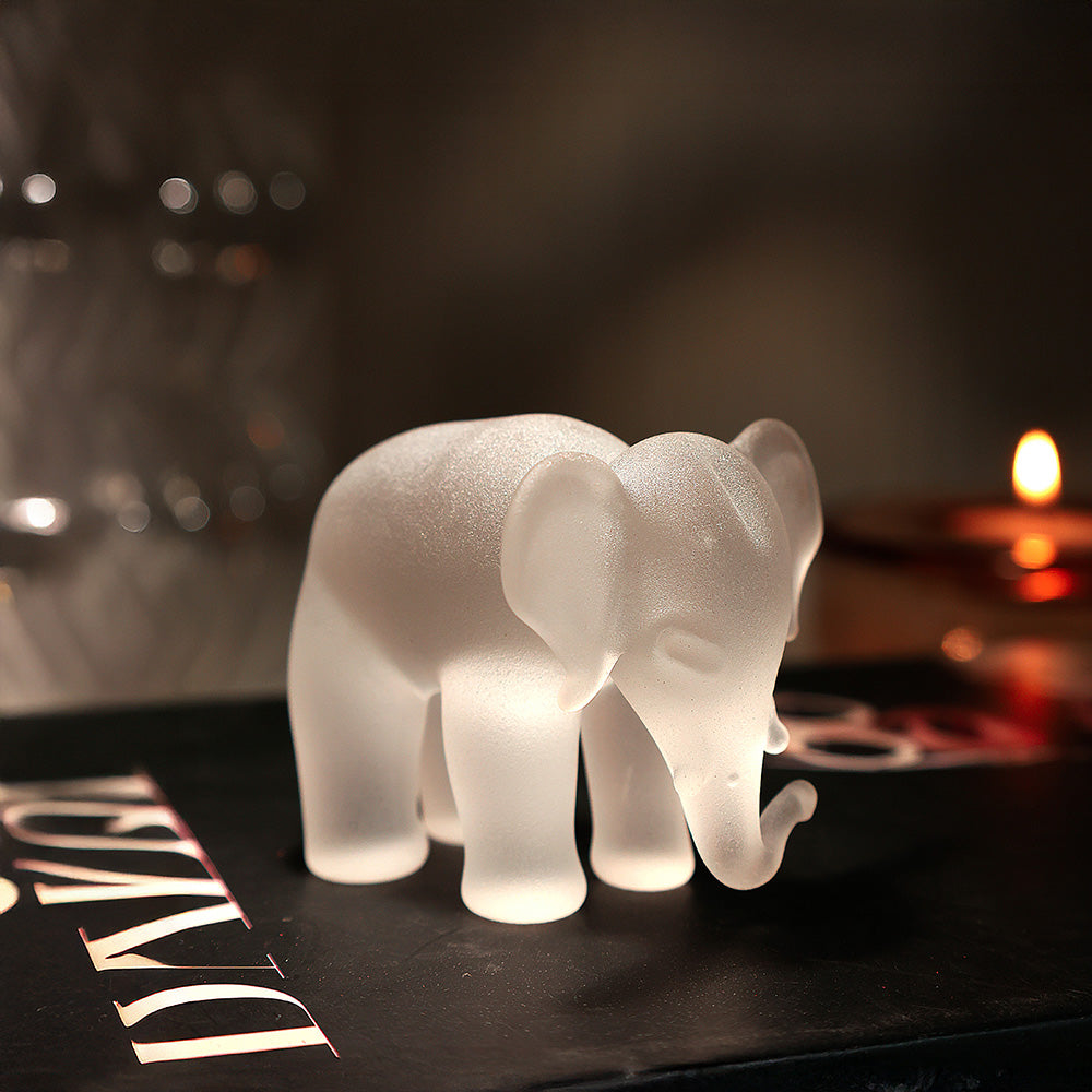 Elephant Mini Glass Sculpture - White Frost