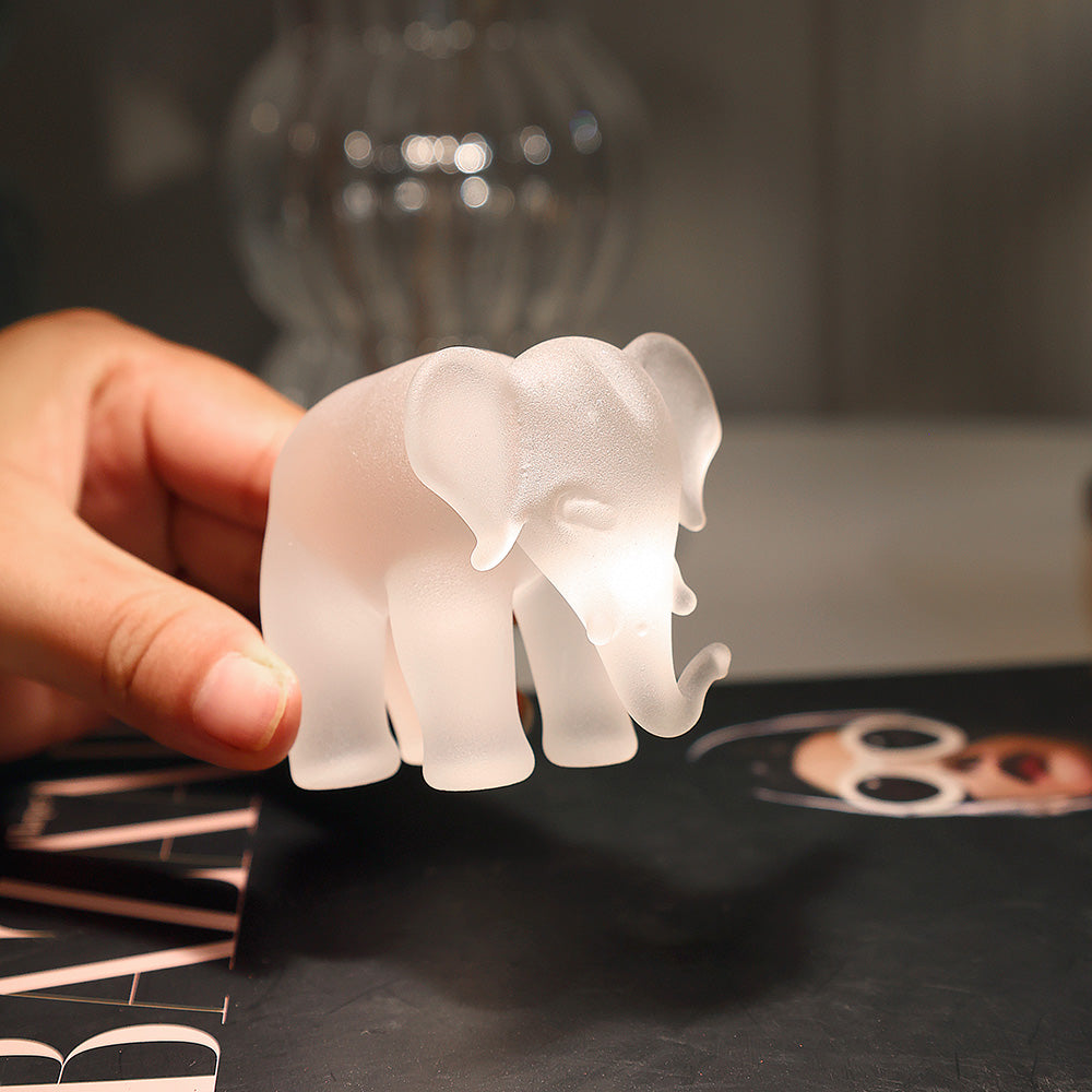 Elephant Mini Glass Sculpture - White Frost