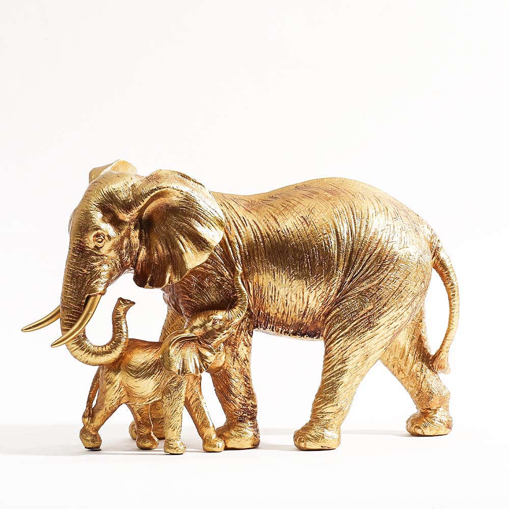 Elephant Mother and Calf Sculpture Medium - Gold
