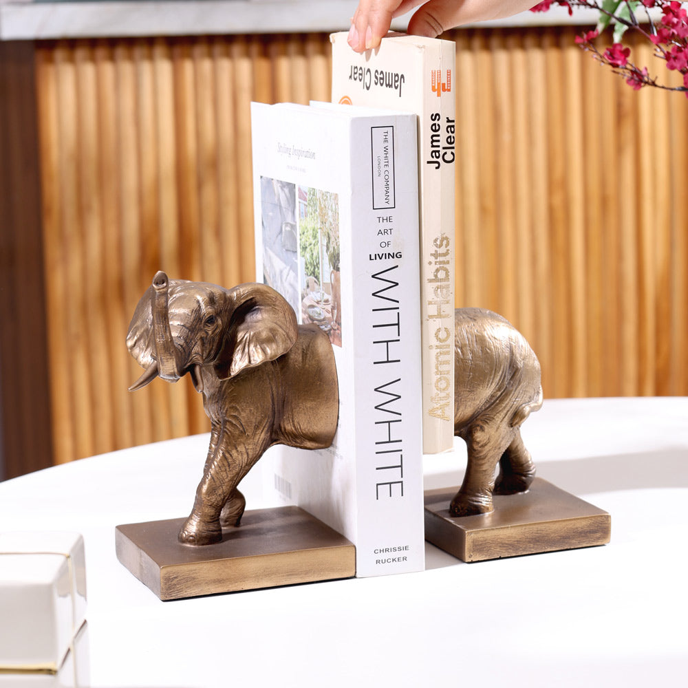 Elephant Bookends, Set of 2 - Bronze