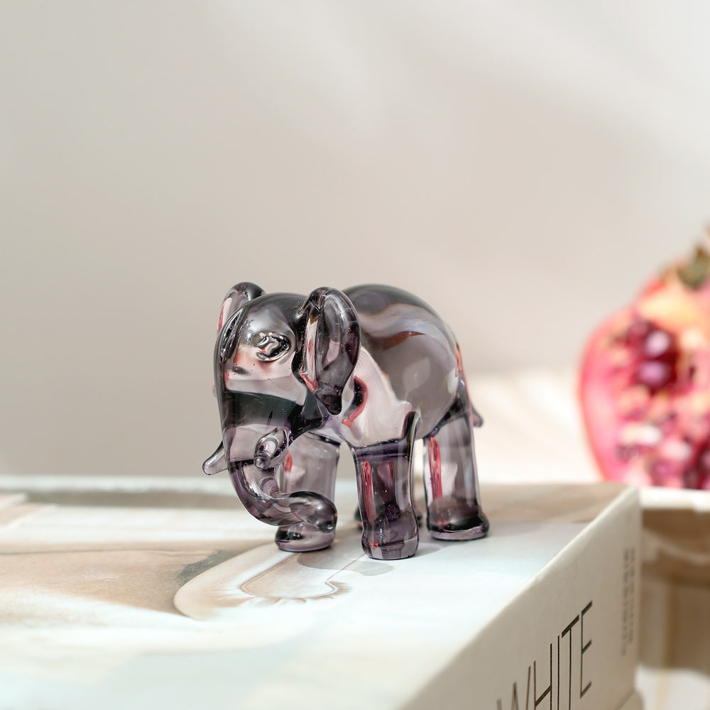 Elephant Mini Glass Sculpture - Smoky Grey