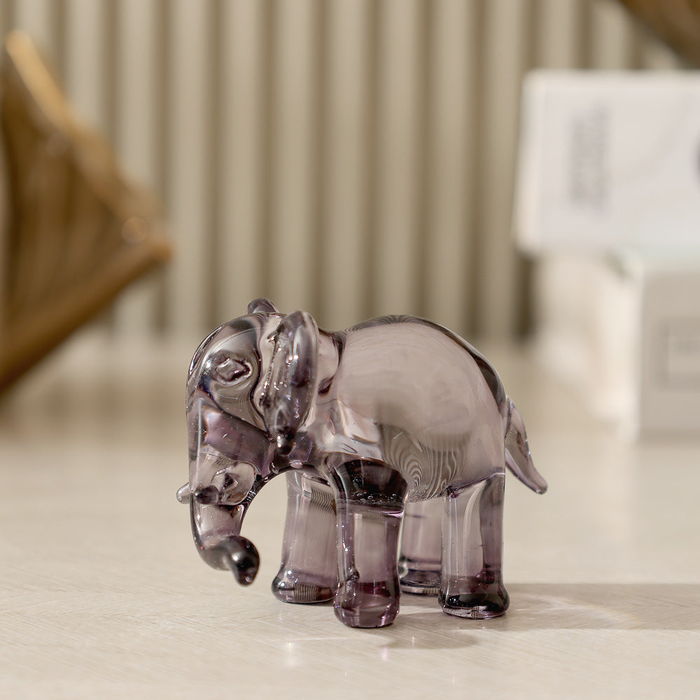 Elephant Mini Glass Sculpture - Smoky Grey