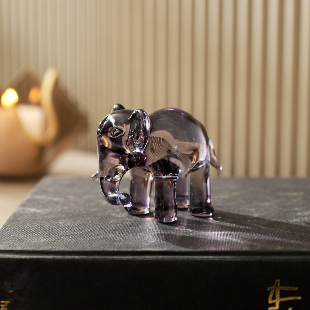 Elephant Mini Glass Sculpture - Smoky Grey