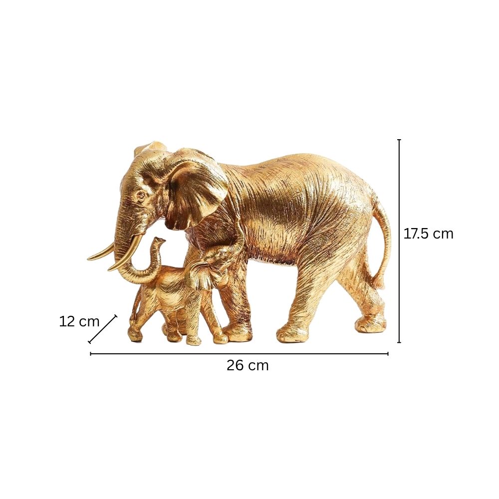 Elephant Mother and Calf Sculpture Medium - Gold