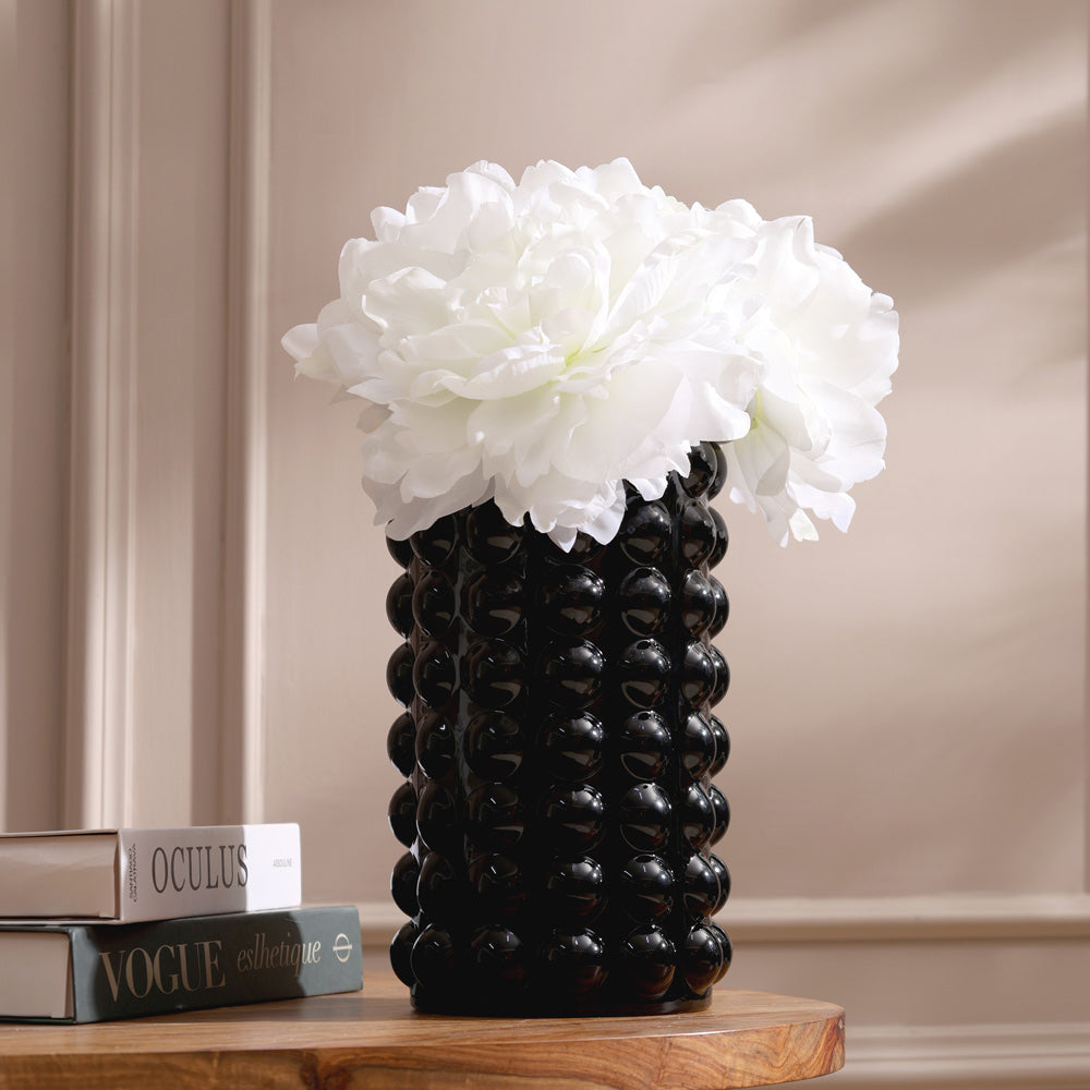 Elessa Bubbled Glass Vase Medium - Black