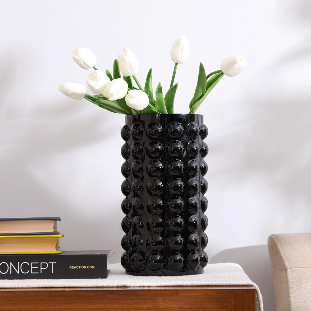 Elessa Bubbled Glass Vase Medium - Black