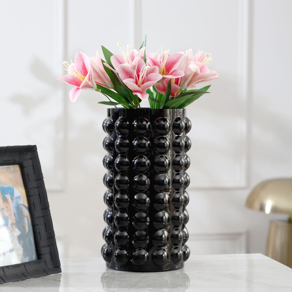 Elessa Bubbled Glass Vase Medium - Black