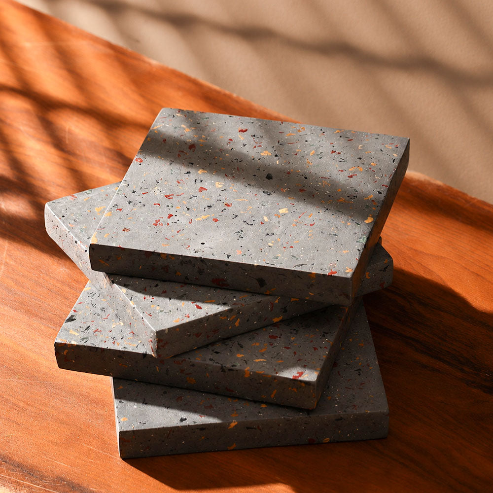 Elkin Square Concrete Coasters, Set of 4 - Terrazzo Grey