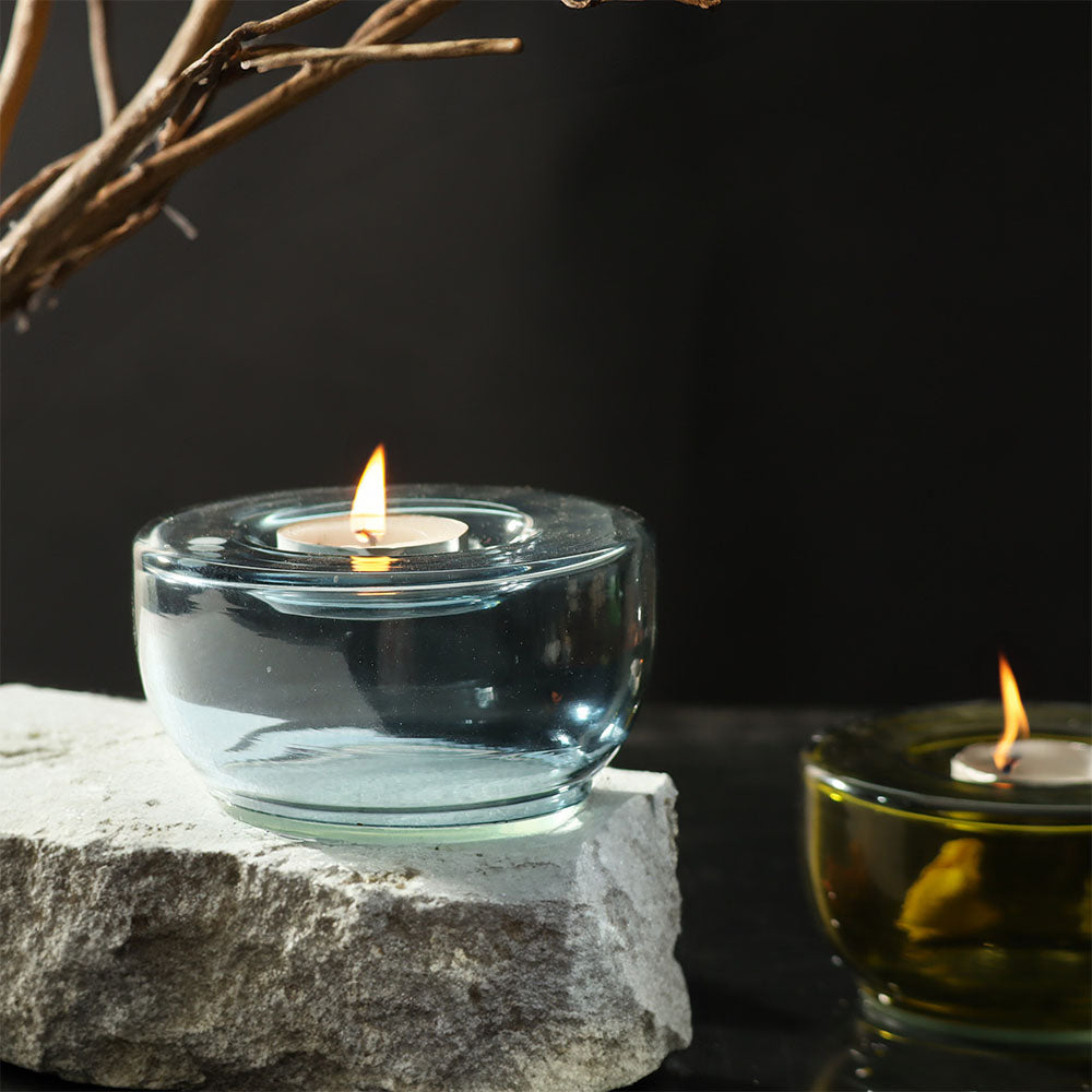 Ella Round Tealight Holders, Set of 2 - Aqua