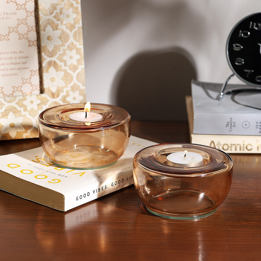 Ella Round Tealight Holders, Set of 2 - Mocha