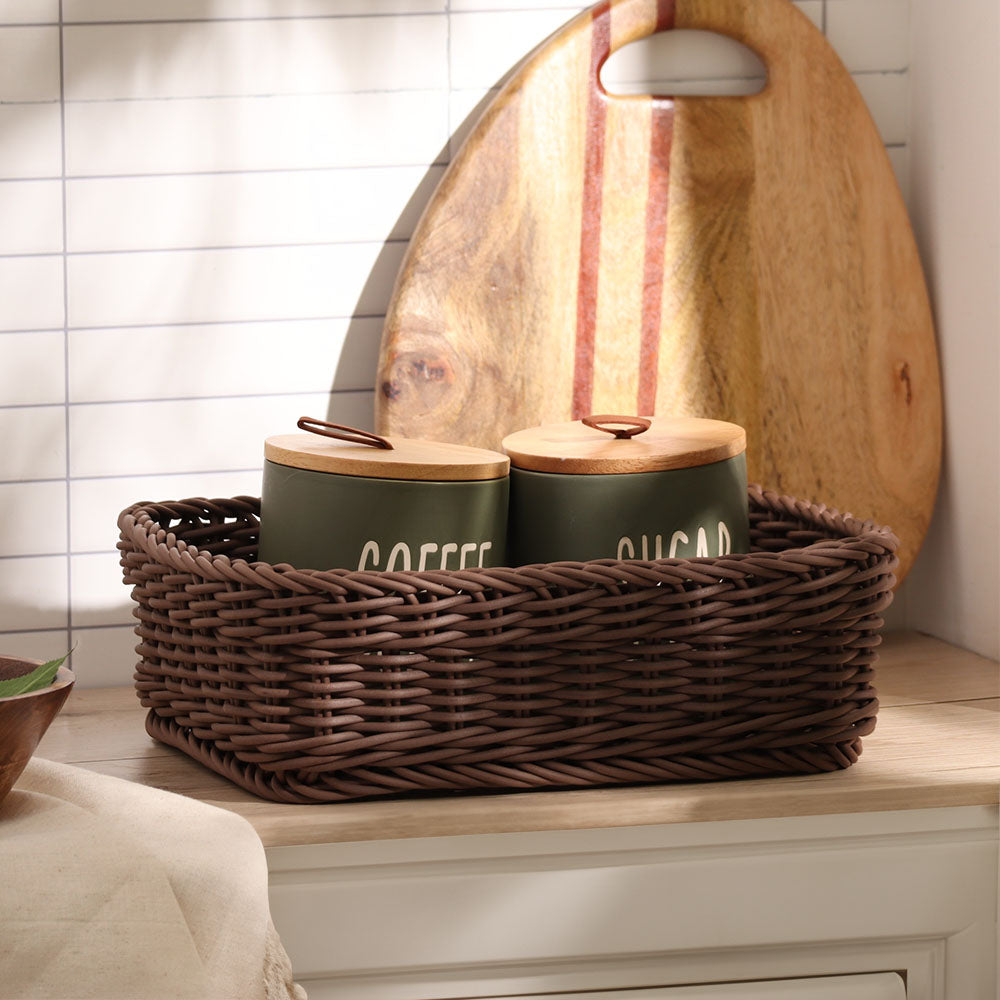 Enhabit Elsa Rectangular Basket Medium - Dark Brown