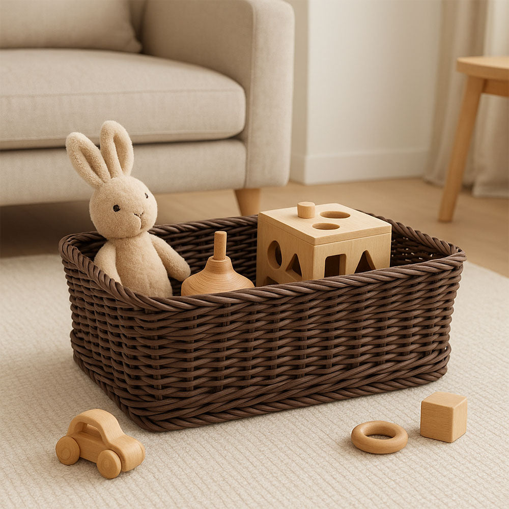 Elsa Rectangular Basket Medium - Dark Brown